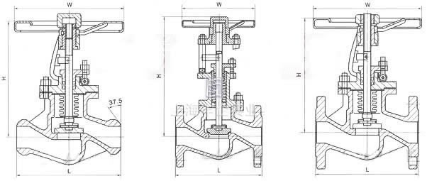 國標波紋管截止閥 外形尺寸圖