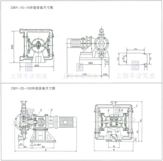 DBY配減速機電動隔膜泵外型安裝尺寸