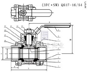 Q61F三片式承插焊球閥結構圖