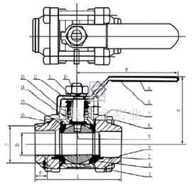 Q61F三片式對焊球閥結構圖