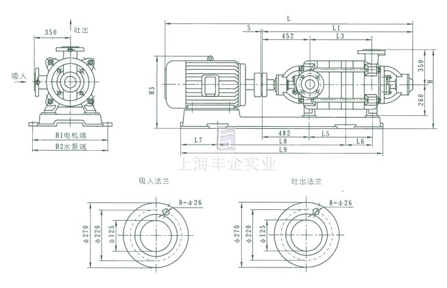 XBD4.2~18.9/25-125W型消防泵外形及安裝尺寸