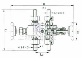 J23SA-1.6/32P型流量計(jì)三通閥 外形尺寸圖