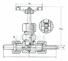 J21/3W-1.6/32P型外螺紋針型閥(帶接管) 外形尺寸圖