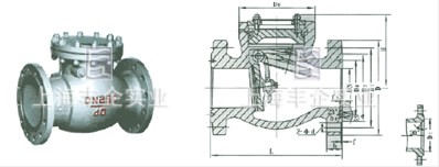 H44H/Y/W-160～250型旋啟式法蘭止回閥外形尺寸圖