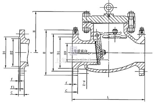 Hy44F/W-  P/T旋啟式氧氣止回閥外形尺寸圖